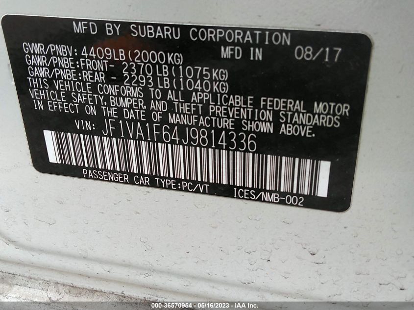 2018 SUBARU WRX LIMITED - JF1VA1F64J9814336
