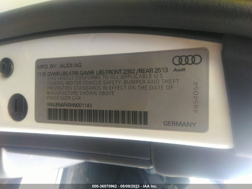 2017 AUDI A4 PREMIUM PLUS - WAUENAF46HN001141