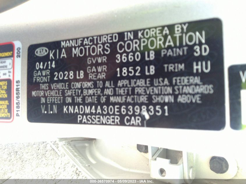 2014 KIA RIO LX - KNADM4A30E6398351
