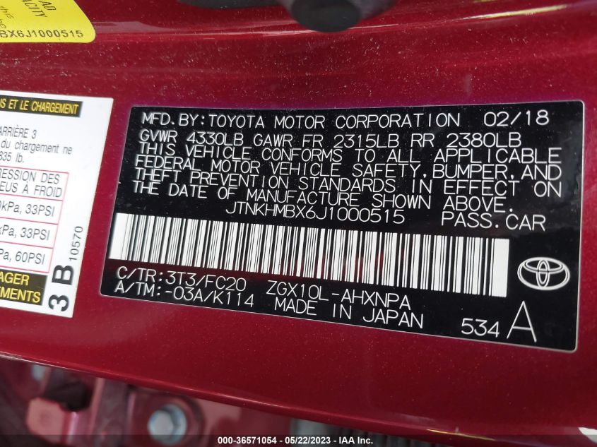 2018 TOYOTA C-HR XLE - JTNKHMBX6J1000515