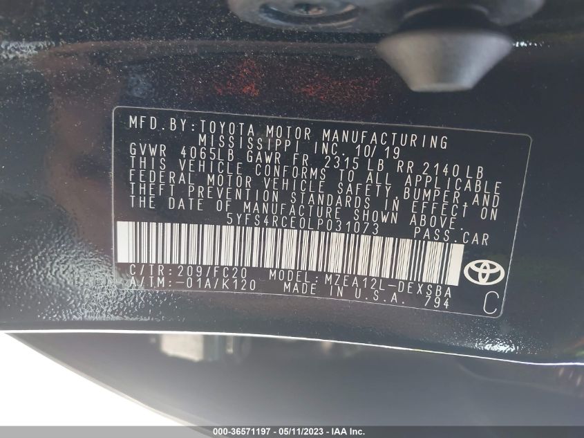 2020 TOYOTA COROLLA SE/NIGHTSHADE - 5YFS4RCE0LP031073