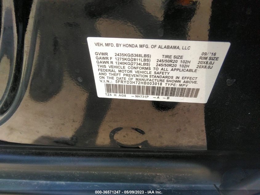 2017 ACURA MDX W/TECHNOLOGY - 5FRYD3H72HB003018