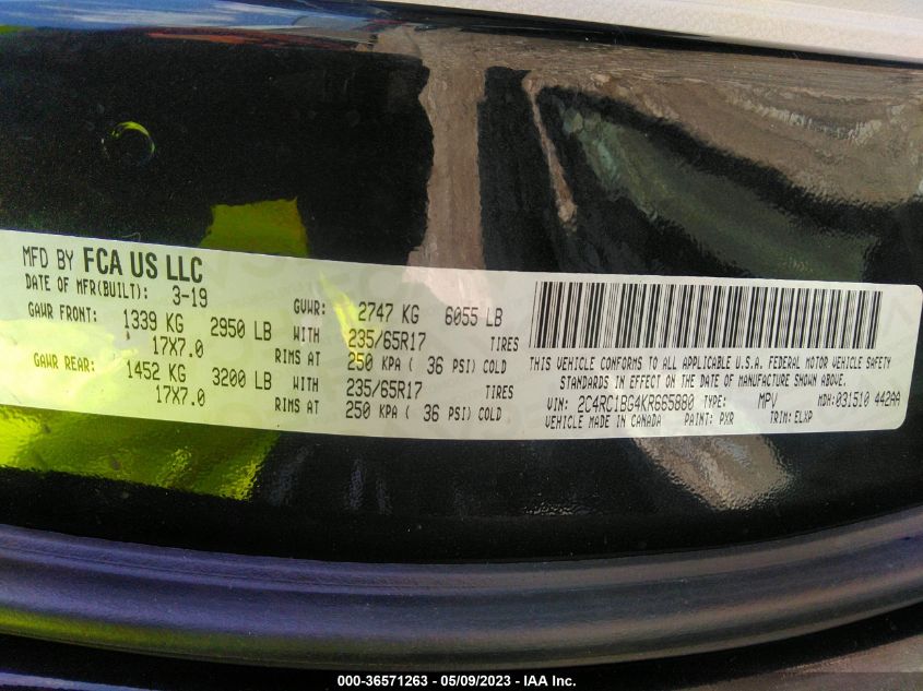 2019 CHRYSLER PACIFICA TOURING L - 2C4RC1BG4KR665880