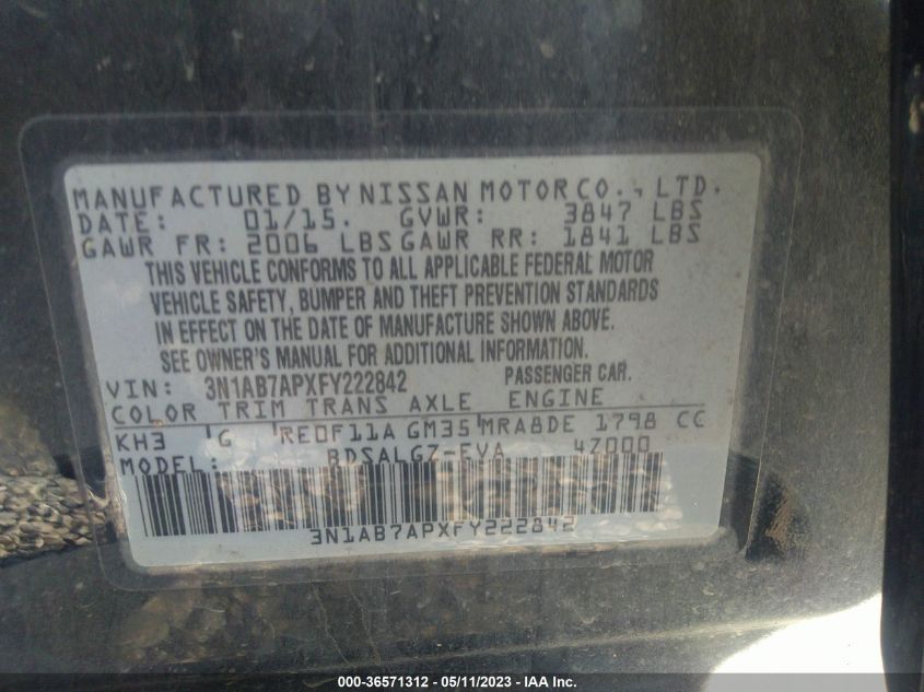 2015 NISSAN SENTRA SL - 3N1AB7APXFY222842