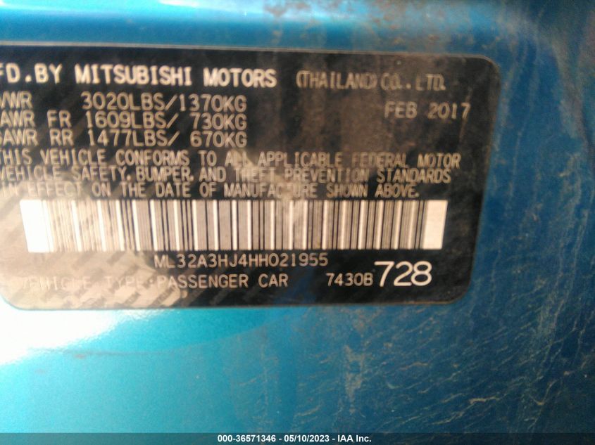 2017 MITSUBISHI MIRAGE ES - ML32A3HJ4HH021955