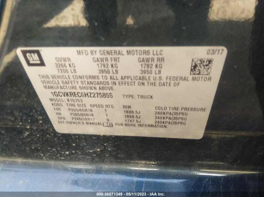 2017 CHEVROLET SILVERADO 1500 LT - 1GCVKREC6HZ275855