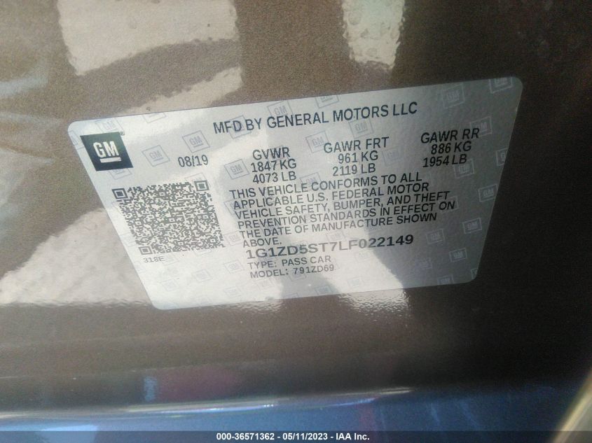 2020 CHEVROLET MALIBU LT - 1G1ZD5ST7LF022149