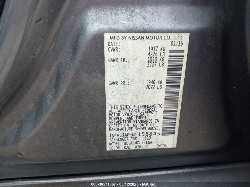 2016 NISSAN ALTIMA 2.5 SV - 1N4AL3AP9GC158845