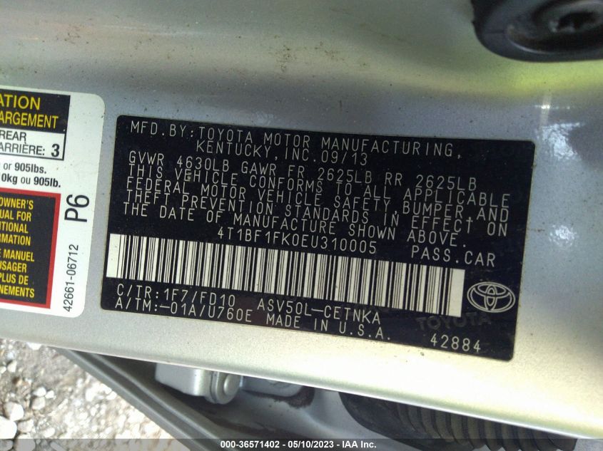 2014 TOYOTA CAMRY L/LE/XLE/SE/SE SPORT - 4T1BF1FK0EU310005