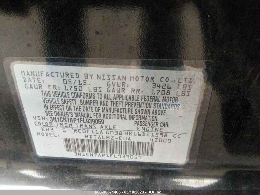 2015 NISSAN VERSA SV - 3N1CN7AP1FL939059