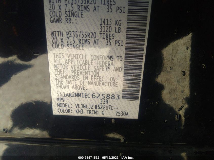 2014 NISSAN PATHFINDER PLATINUM - 5N1AR2MM1EC625883
