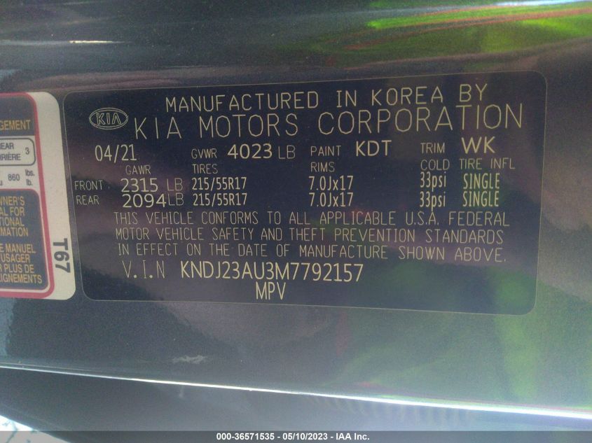2021 KIA SOUL S - KNDJ23AU3M7792157