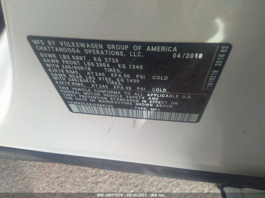 2018 VOLKSWAGEN ATLAS 3.6L V6 SE - 1V2KR2CA8JC566744