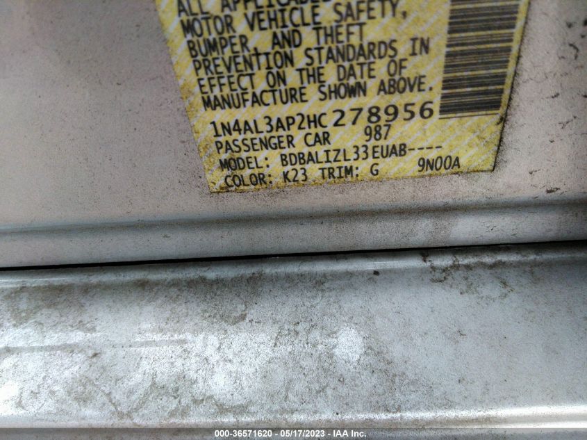 2017 NISSAN ALTIMA 2.5 SV - 1N4AL3AP2HC278956