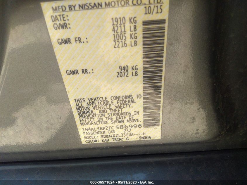2015 NISSAN ALTIMA 2.5 SV - 1N4AL3AP2FC586996