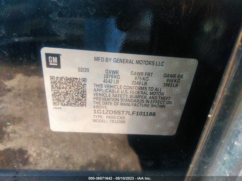 2020 CHEVROLET MALIBU LT - 1G1ZD5ST7LF101188