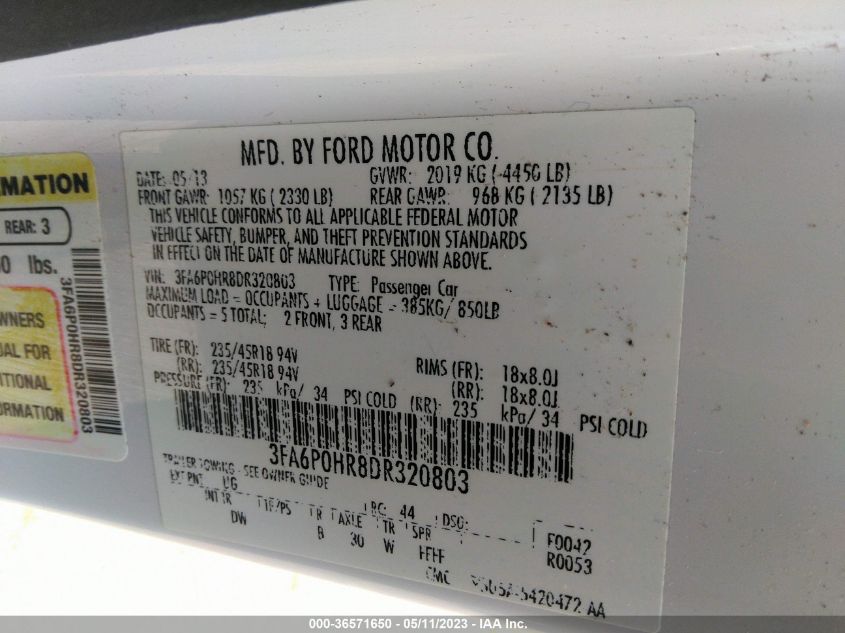 2013 FORD FUSION SE - 3FA6P0HR8DR320803