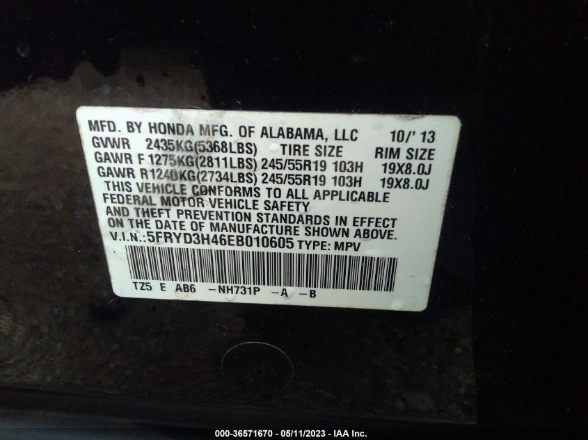 2014 ACURA MDX TECH PKG - 5FRYD3H46EB010605