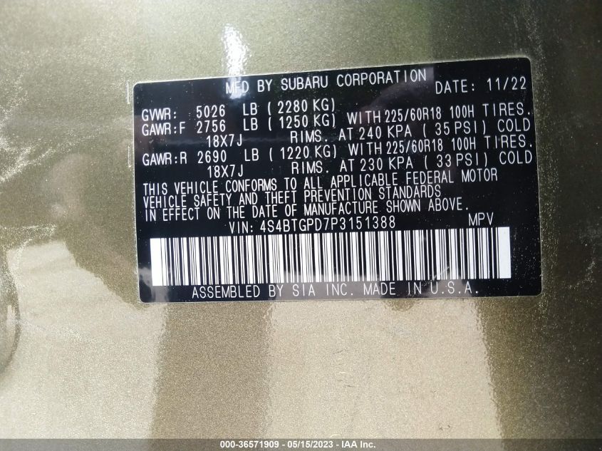 2023 SUBARU OUTBACK TOURING XT - 4S4BTGPD7P3151388