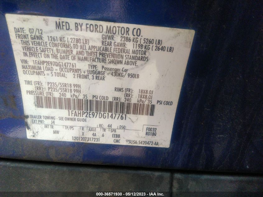 2013 FORD TAURUS SEL - 1FAHP2E97DG147761