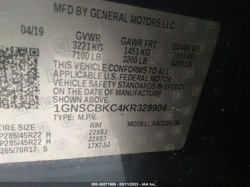 2019 CHEVROLET TAHOE LT - 1GNSCBKC4KR328904