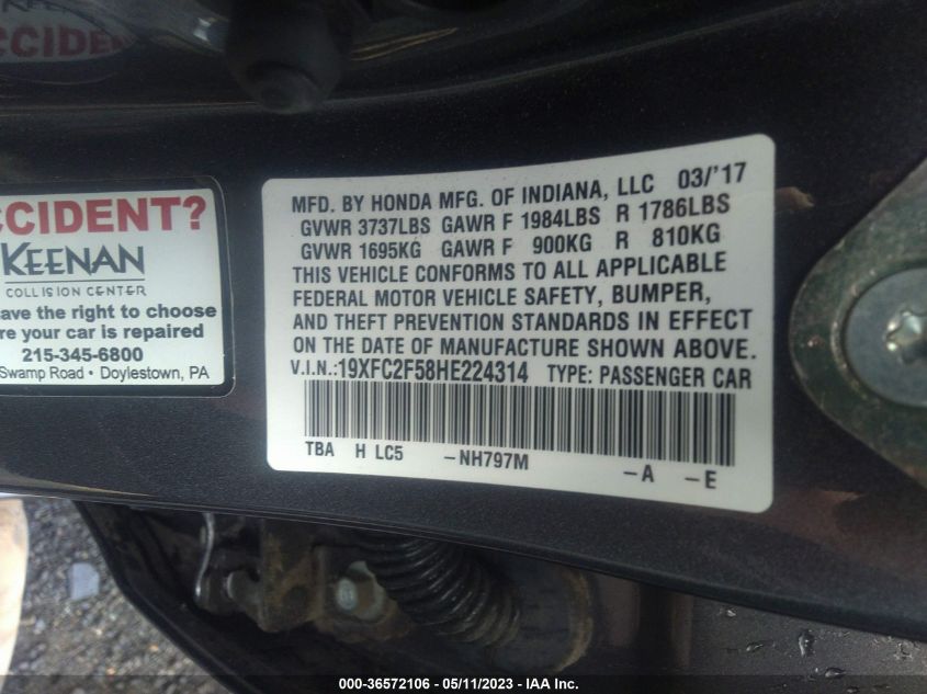 2017 HONDA CIVIC SEDAN LX - 19XFC2F58HE224314