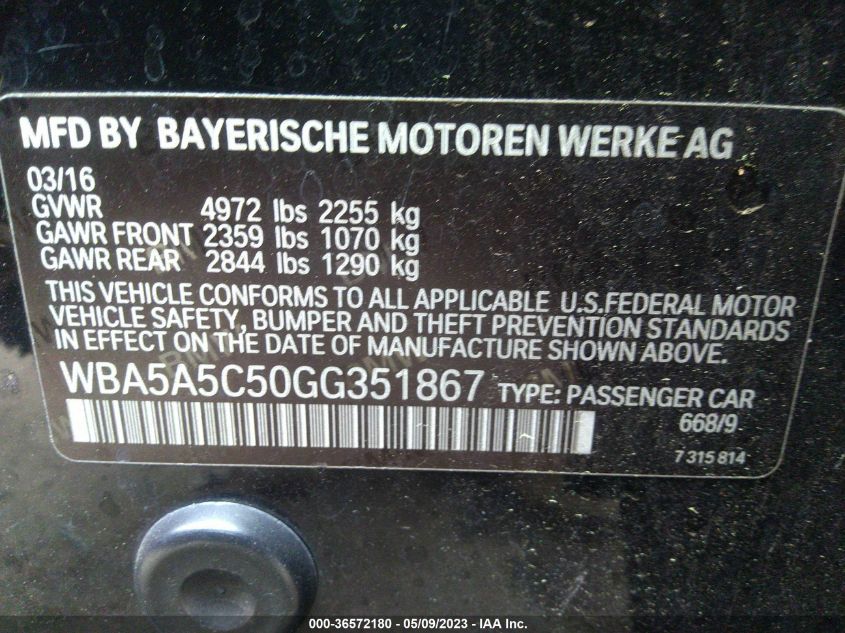 2016 BMW 5 SERIES 528I - WBA5A5C50GG351867