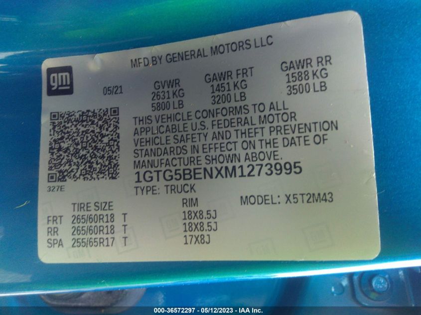 2021 GMC CANYON 2WD ELEVATION STANDARD - 1GTG5BENXM1273995