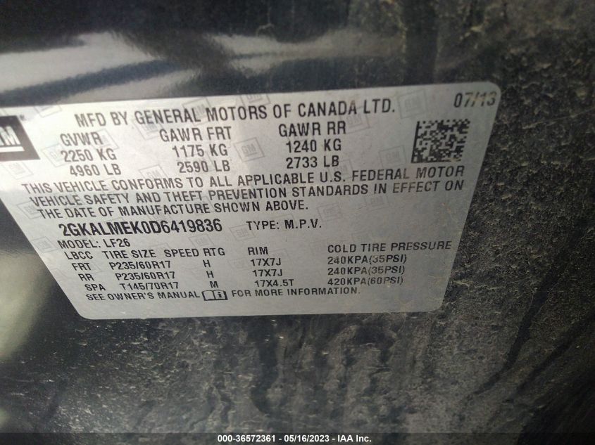 2013 GMC TERRAIN SLE - 2GKALMEK0D6419836