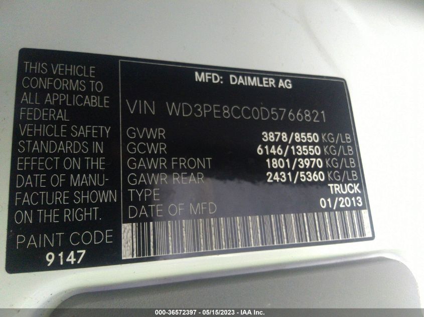 2013 MERCEDES-BENZ SPRINTER CARGO VANS WD3PE8CC0D5766821