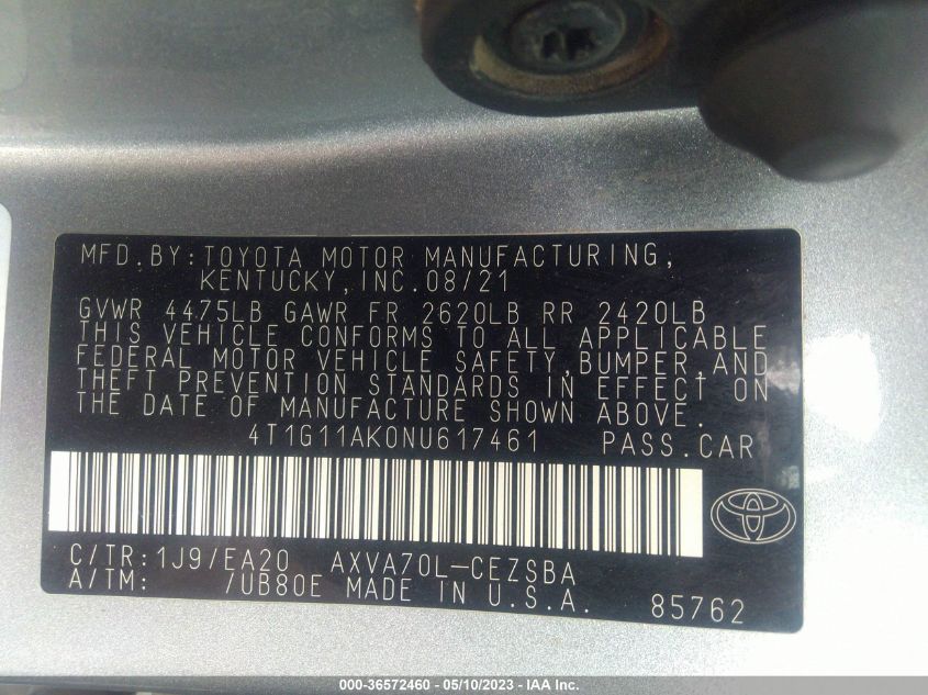 2022 TOYOTA CAMRY SE - 4T1G11AK0NU617461