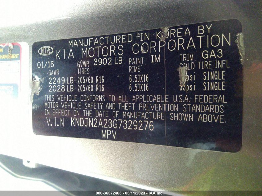2016 KIA SOUL BASE - KNDJN2A23G7329276