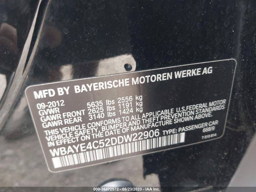 2013 BMW 7 SERIES 740LI - WBAYE4C52DDW22906