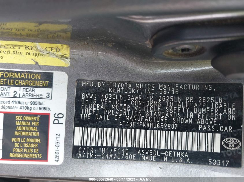 2017 TOYOTA CAMRY LE - 4T1BF1FK8HU652807