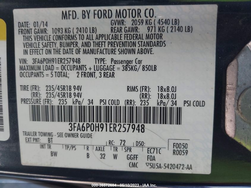 2014 FORD FUSION SE - 3FA6P0H91ER257948