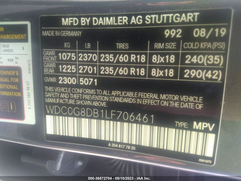 2020 MERCEDES-BENZ GLC GLC 300 - WDC0G8DB1LF706461