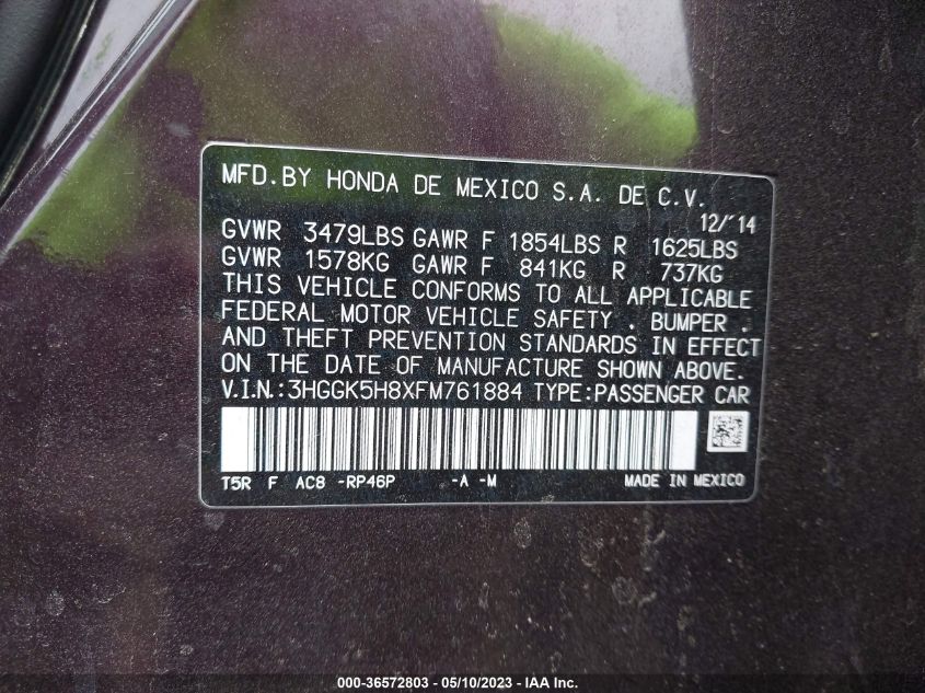 2015 HONDA FIT EX/EX-L - 3HGGK5H8XFM761884