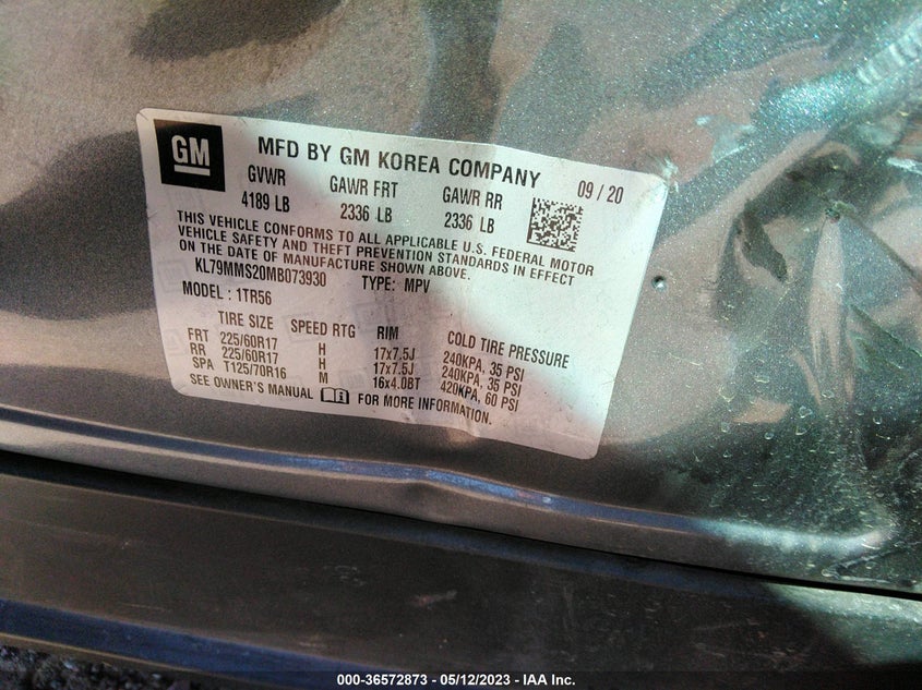 VIN KL79MMS20MB073930 2021 CHEVROLET TRAILBLAZER LS