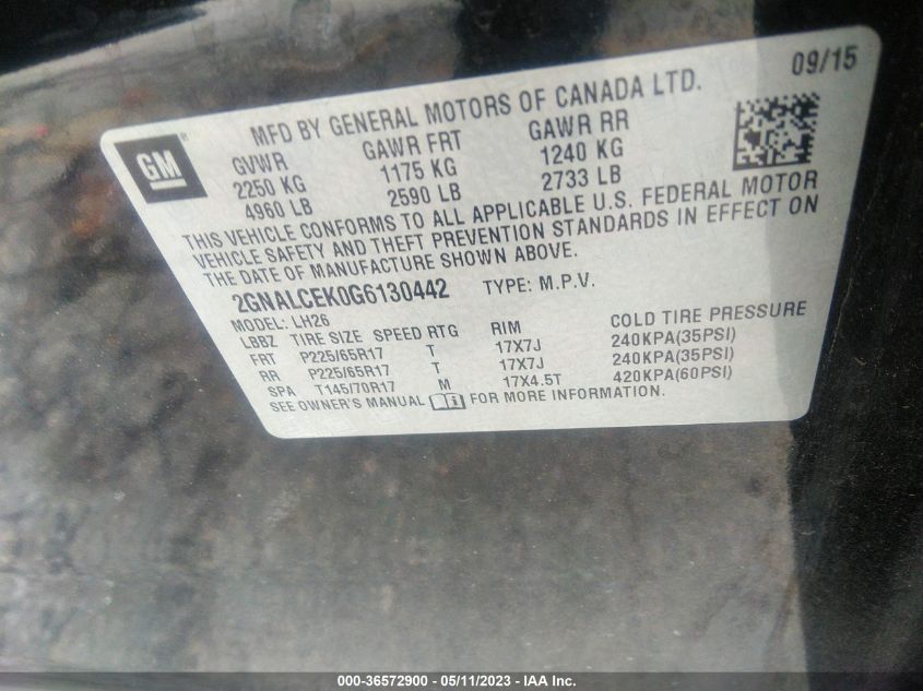 2016 CHEVROLET EQUINOX LT - 2GNALCEK0G6130442