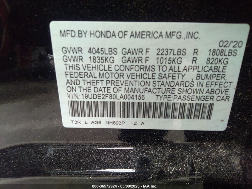 2020 ACURA ILX PKG - 19UDE2F80LA004156