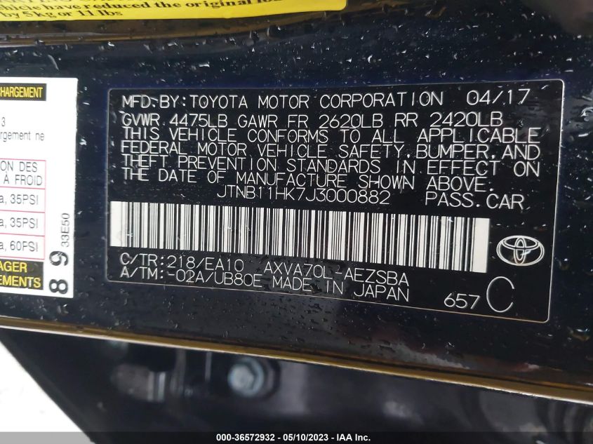 2018 TOYOTA CAMRY LE/SE/XLE/L - JTNB11HK7J3000882