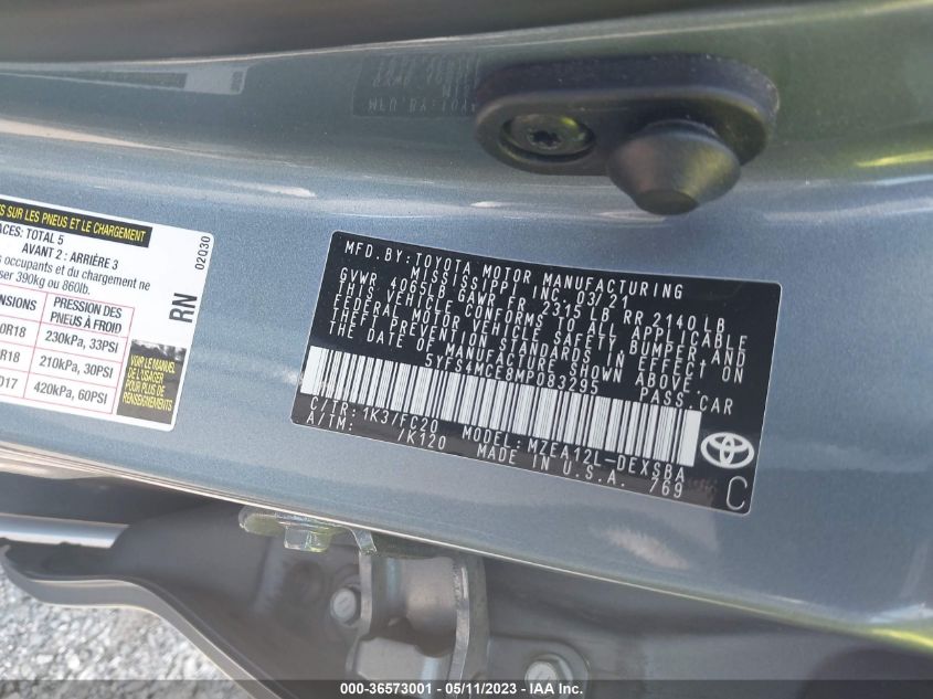 2021 TOYOTA COROLLA SE/NIGHTSHADE/APEX SE - 5YFS4MCE8MP083295