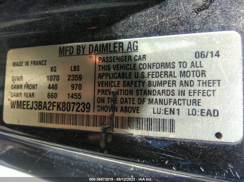 2015 SMART FORTWO PURE WMEEJ3BA2FK807239