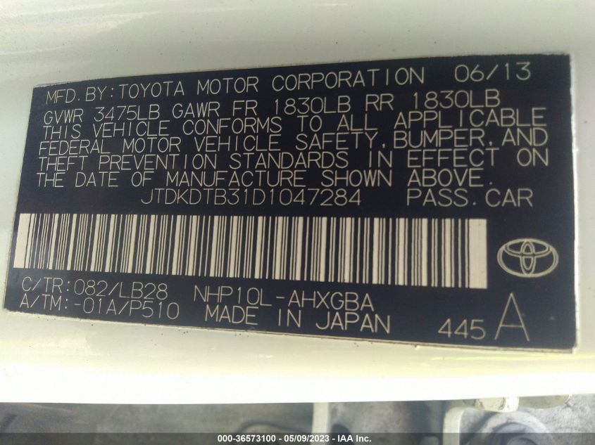 2013 TOYOTA PRIUS C ONE/TWO/THREE/FOUR - JTDKDTB31D1047284