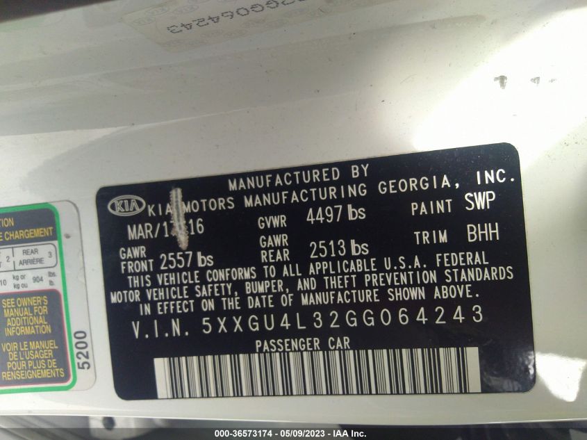 2016 KIA OPTIMA EX - 5XXGU4L32GG064243