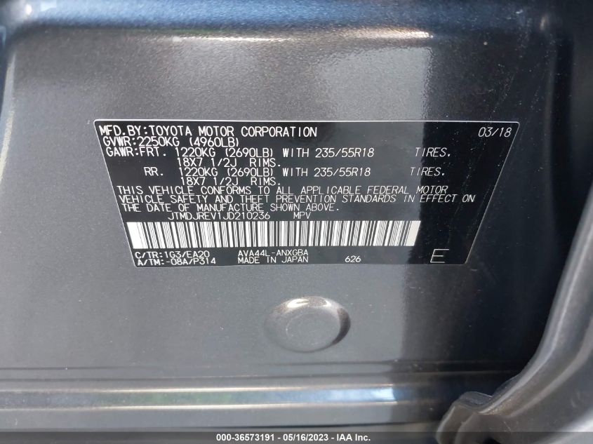 2018 TOYOTA RAV4 HYBRID LIMITED - JTMDJREV1JD210236