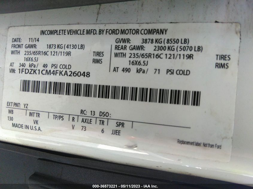 2015 FORD TRANSIT WAGON XL/XLT 1FDZK1CM4FKA26048