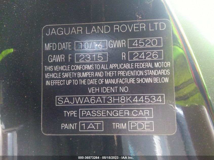 2017 JAGUAR F-TYPE SAJWA6AT3H8K44534