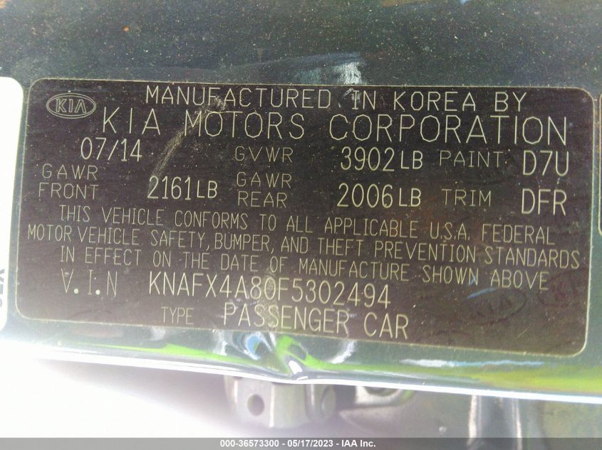 2015 KIA FORTE EX - KNAFX4A80F5302494