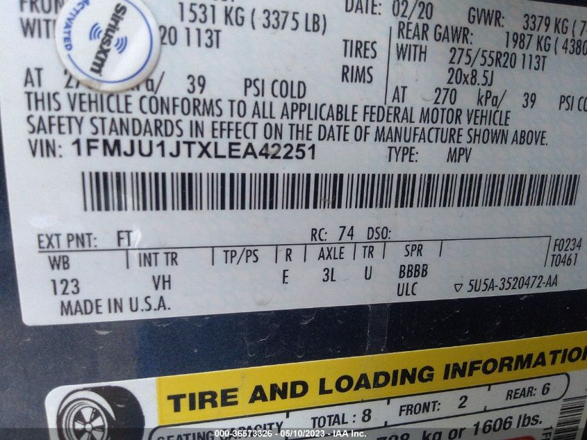2020 FORD EXPEDITION XLT - 1FMJU1JTXLEA42251